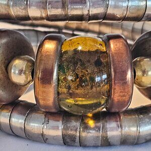 Vintage 90's Chic Art Glass Distressed Silver Snake Wrap Bangle Bracelet
